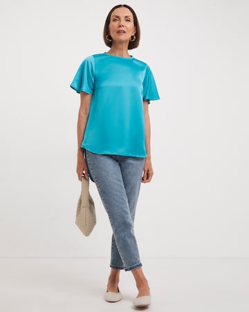 Blue Jersey Back Satin Top