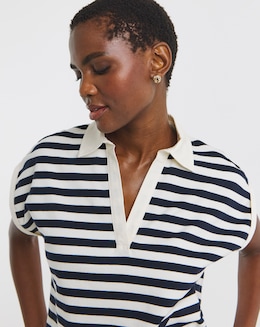 Navy Stripe Short Sleeve Rugby Polo Top