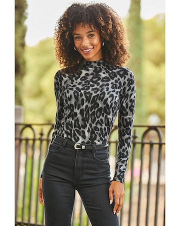 Sosandar High Neck Animal Printed Knit Top