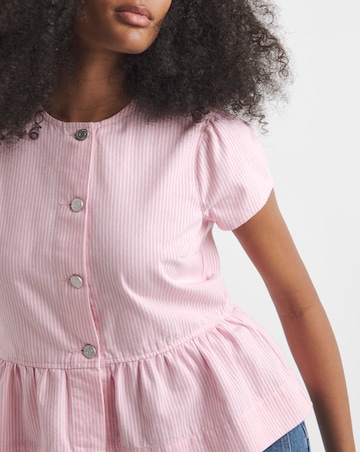 Simply Be Pink Stripe Denim Button Up Peplum Top