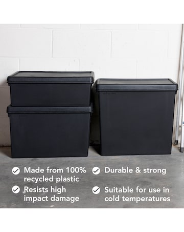 Wham Bam Multisize Heavy Duty Box & Lid Recycled Black 3Pk