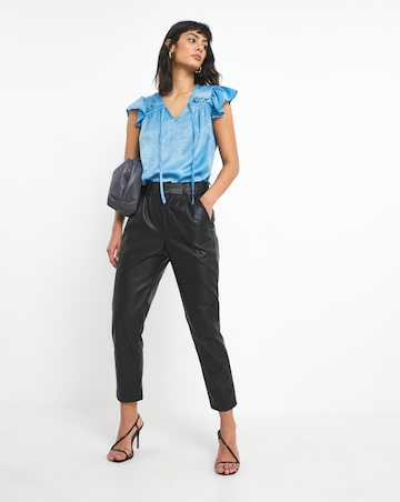 Blue Tie Neck Frill Detail Sleeveless Satin Top