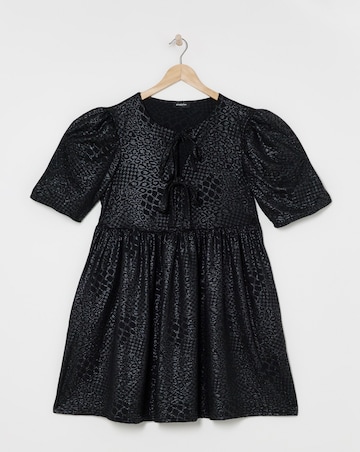 Animal Jersey Jacquard Tie Front Smock Dress With Pockets