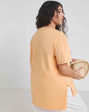 Simply Be Washed Orange Oversized Exposed Seam V Neck T-Shirt