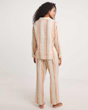 Stripe Button Through Tie Waist Cotton Cheesecloth Lounge Set
