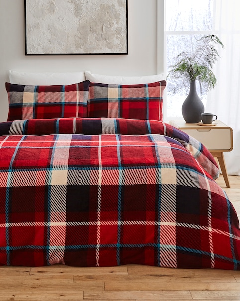 Christmas Check Fleece Duvet Cover Set