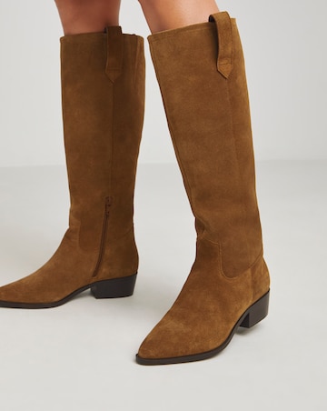 Yves Knee High Suede Cowboy Boots Extra Wide EEE Fit Curvy Calf