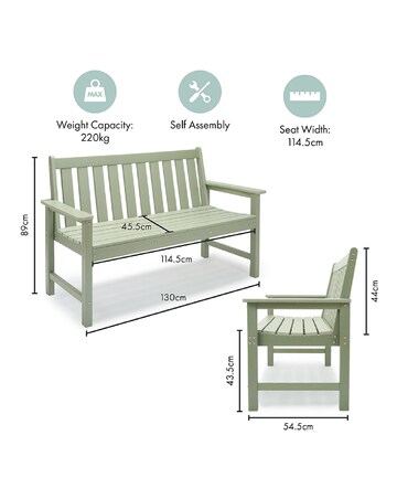 VonHaus Westport Green Wooden Garden Bench - 2 Seater