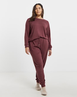 Figleaves Supersoft Rib Lounge Set Burgundy