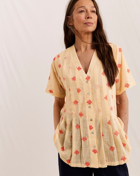 Julipa Pleated Stripe Cotton Blouse