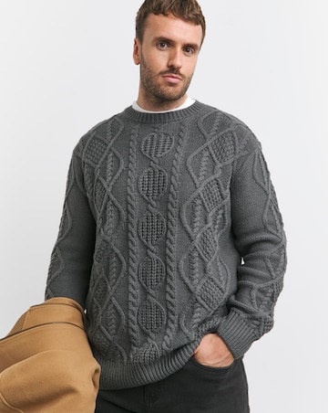 Wool Blend Grey Cable Knit Jumper