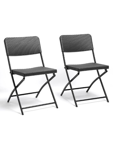 VonHaus Rimini Black Faux Rattan Garden Chairs - Set of 2