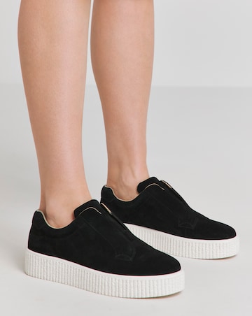 Monique Leather Lace Free Slip on Chunky Trainers - Wide Fit (E)
