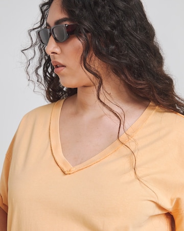Simply Be Washed Orange Oversized Exposed Seam V Neck T-Shirt
