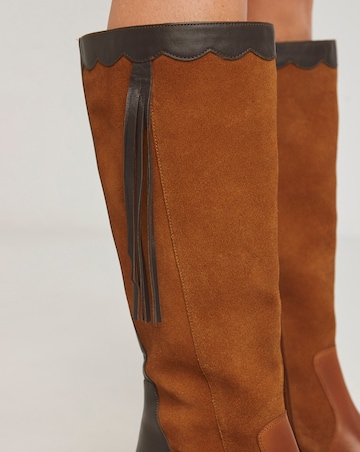 Joe Browns Brown Suede Knee High Boot- Extra Wide Fit (EEE) & Super Curvy Calf