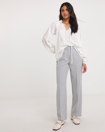 Collarless Long Sleeve Tie Neck Blouse