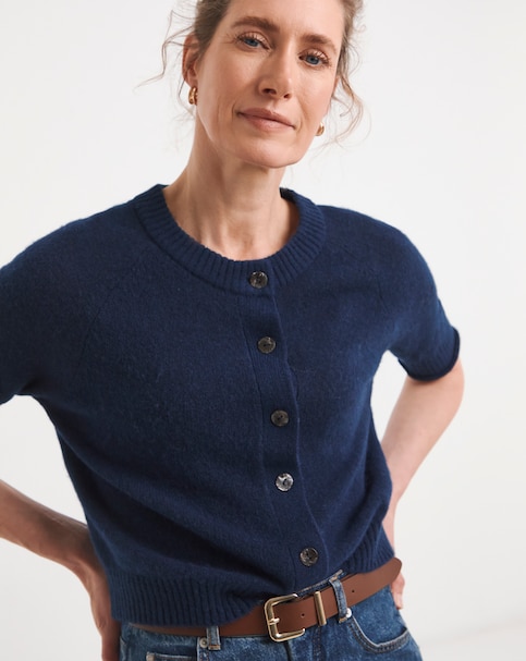 Blue Fine Knit Short Sleeve Cardigan
