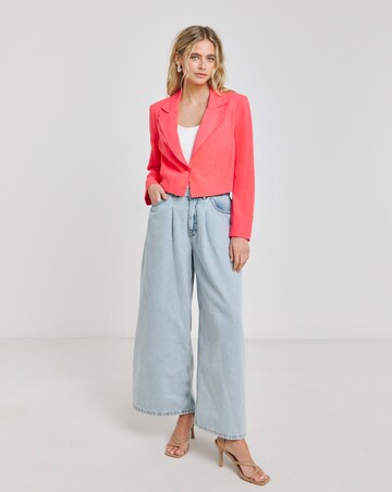 Coral Cropped Linen Look Blazer