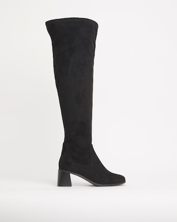 Walker Block Heel Over Knee Stretch Boots - Extra Wide Fit (EEE) & Curvy Calf