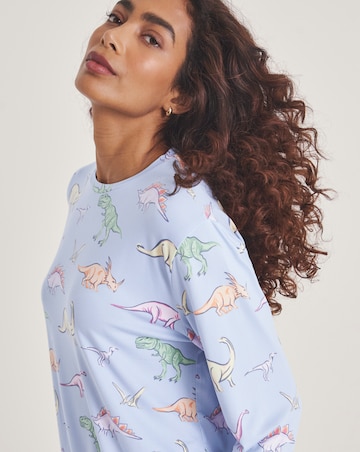 Chelsea Peers Classic Crew Neck Pyjama Set Dinosaur Print