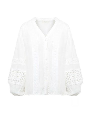 Lace Trim Button Through Prairie Blouse