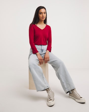 Button Detail V Neck Top
