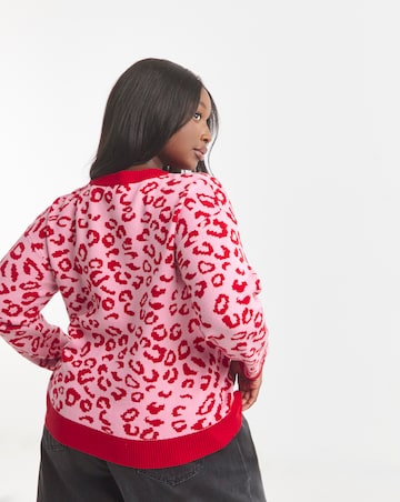 Simply Be Crew Neck Leopard Print Cardigan