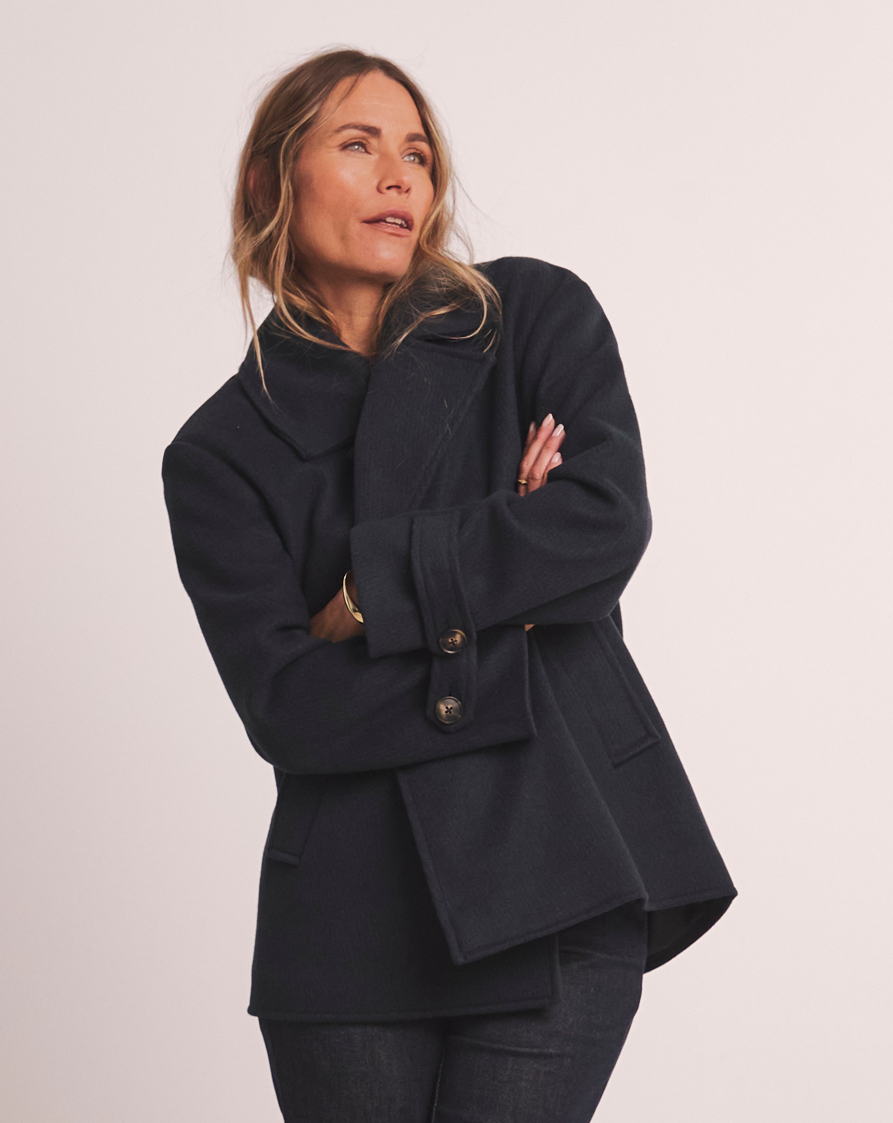 Anthology Navy Wool Blend Pea Coat | Ambrose Wilson