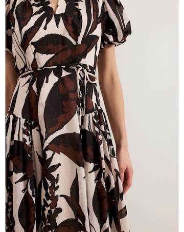Phase Eight Zarah Printed Puff Sleeve V Neck Midi Dress