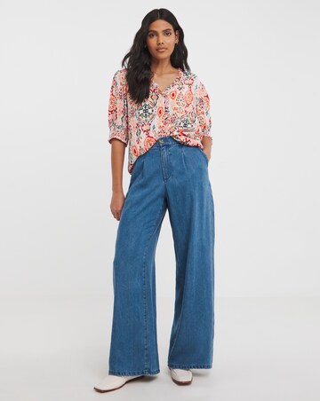 Printed Crinkle Frill Trim Top