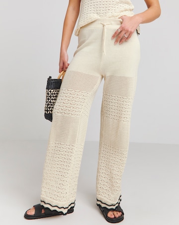 Cream Crochet Wide Leg Trousers