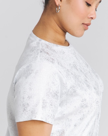 Simply Be White & Silver Distressed Metallic Rib T-Shirt