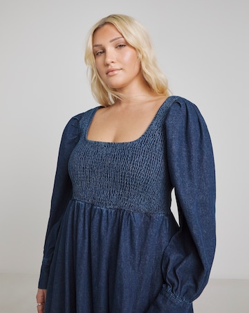 Simply Be Dark Blue Denim Shirred Maxi Smock Dress