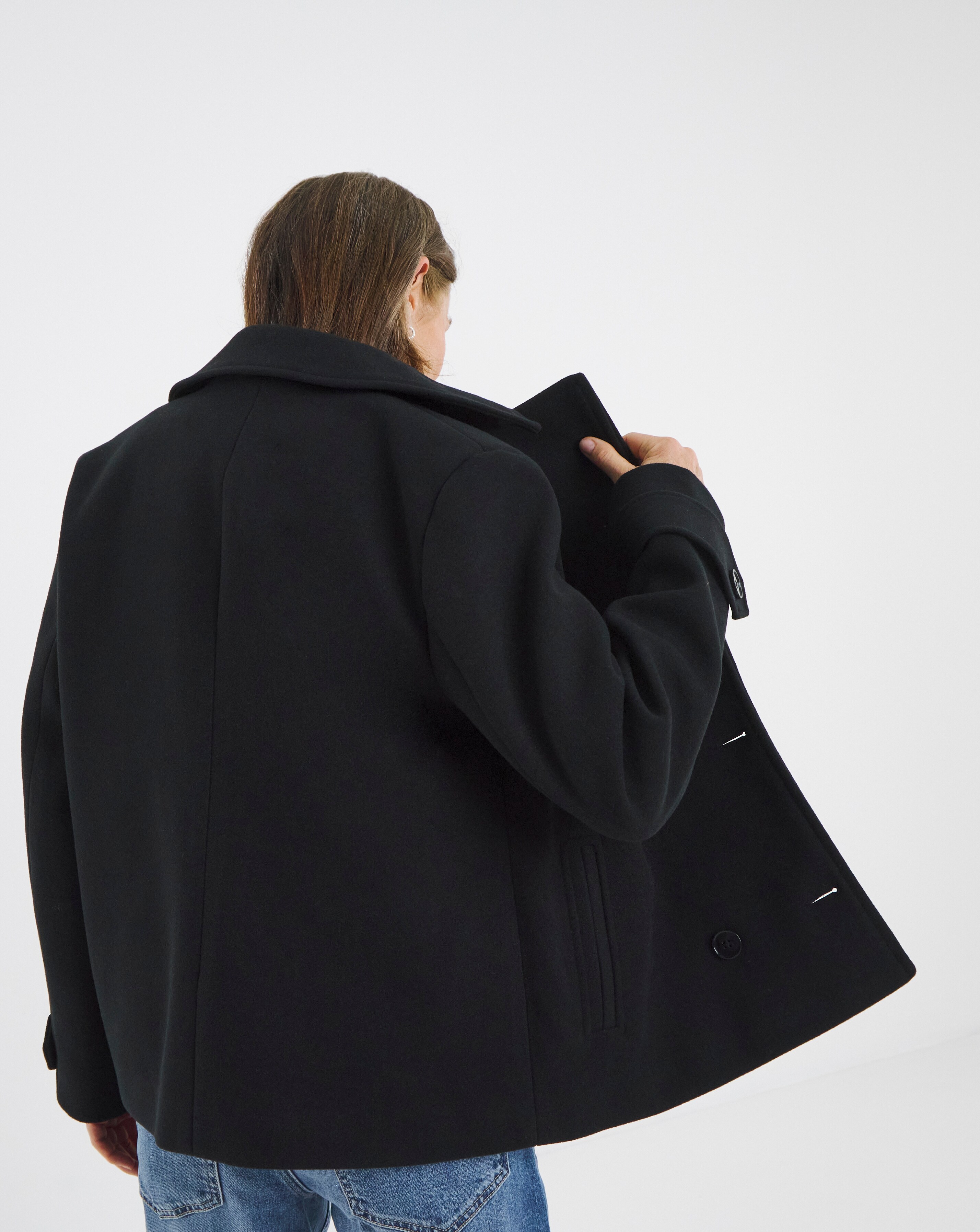 Black Short Reefer Coat | Ambrose Wilson