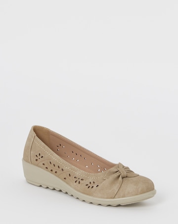 Cushion Walk Beige Cut-Out Wedge Ballerinas - Wide Fit (E)