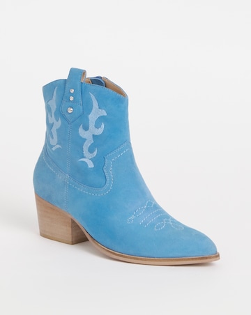 Joe Browns Blue Embroidered Suede Cowboy Boot -Wide Fit (E)