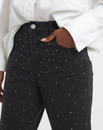 Black Embellished Wide Leg Jeans