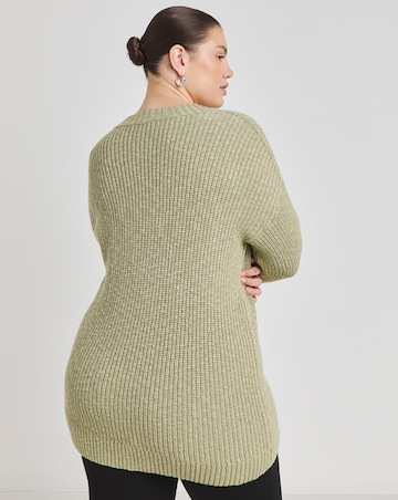 Simply Be Sage Boucle V Neck Longline Jumper