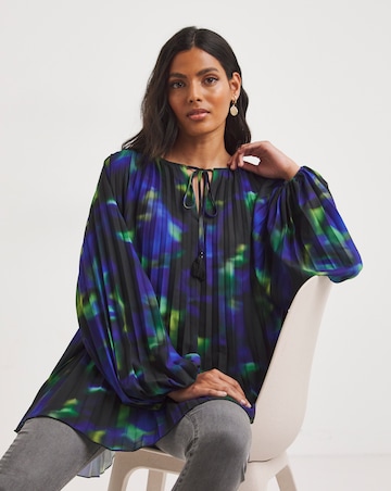 Joanna Hope Pleated Keyhole Blouse