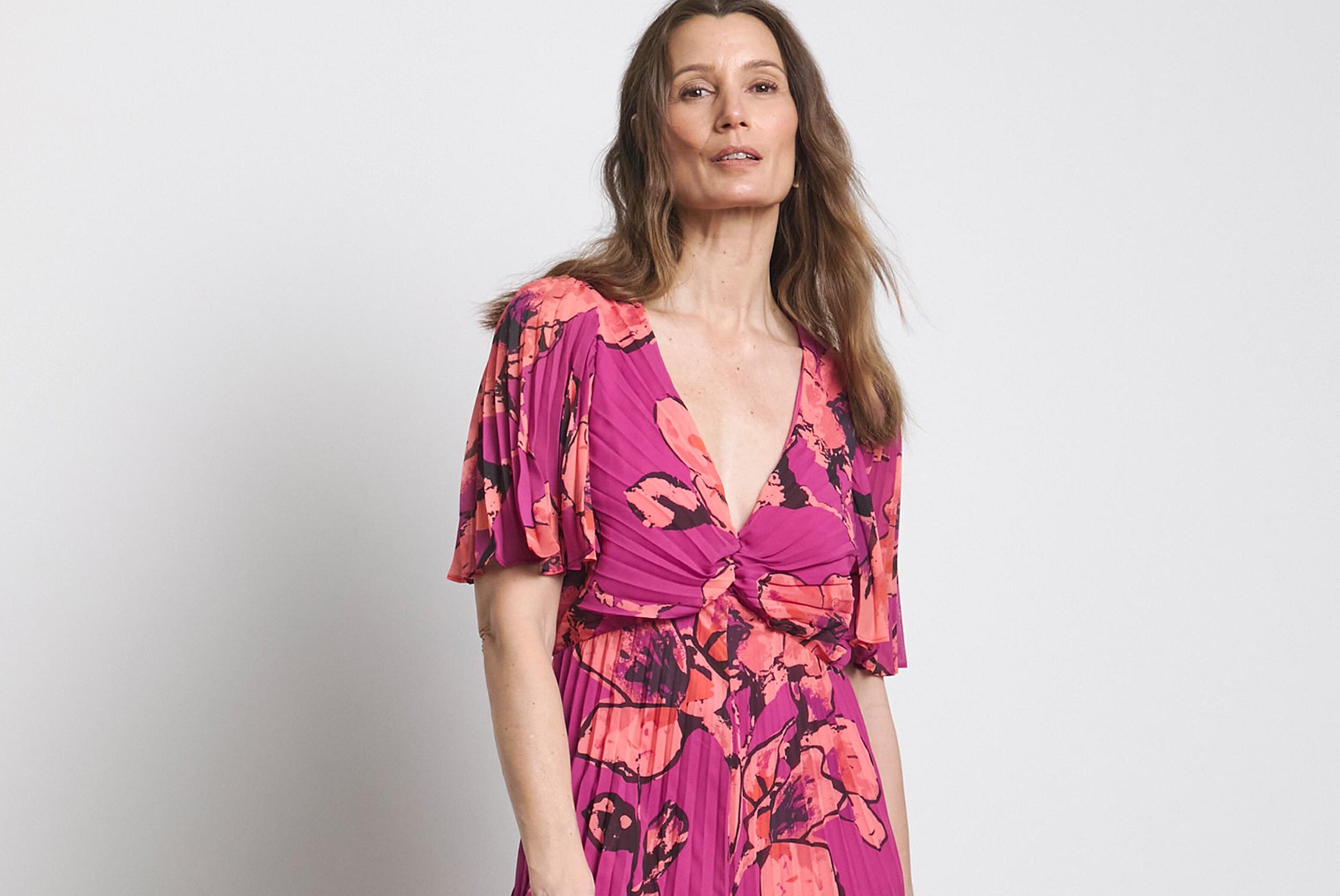 Model wearing a Joanna Hope floral patterned dress