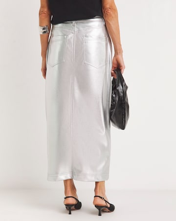 Metallic PU Leather Look Column Maxi Skirt
