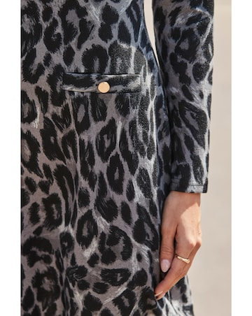 Sosandar Knit Pocket Detail Animal Printed Shift Dress