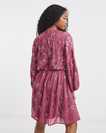 Maya Deluxe Puff Sleeves Embellished Mini Dress