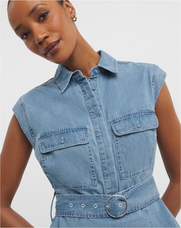 Blue Cap Sleeve Utility Midi Dress
