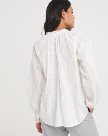 Collarless Long Sleeve Tie Neck Blouse