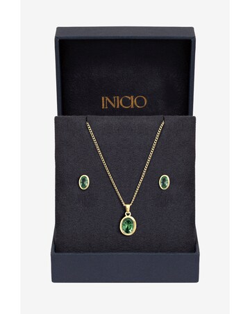 Inicio Gold Emerald Oval Bezel Set - Gift Box