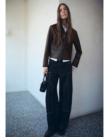 Mango Faux Leather Collared Jacket