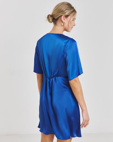 Cobalt Satin Wrap Front Dress