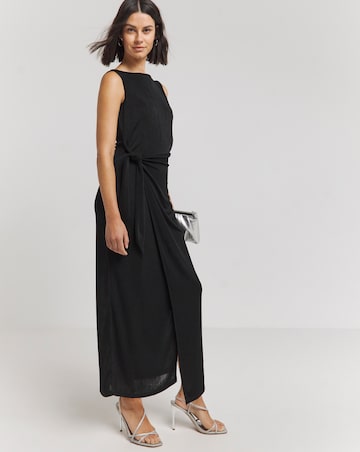 Simply Be Black Slinky Sleeveless Tie Front Maxi Dress