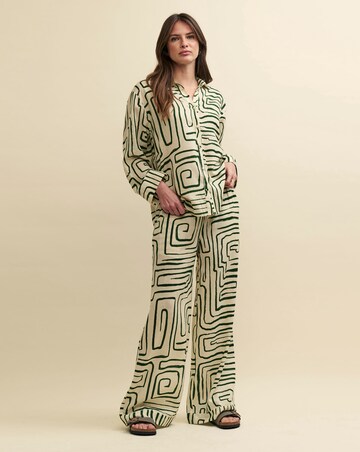 Nobody's Child Linen-blend Green Abstract Trouser